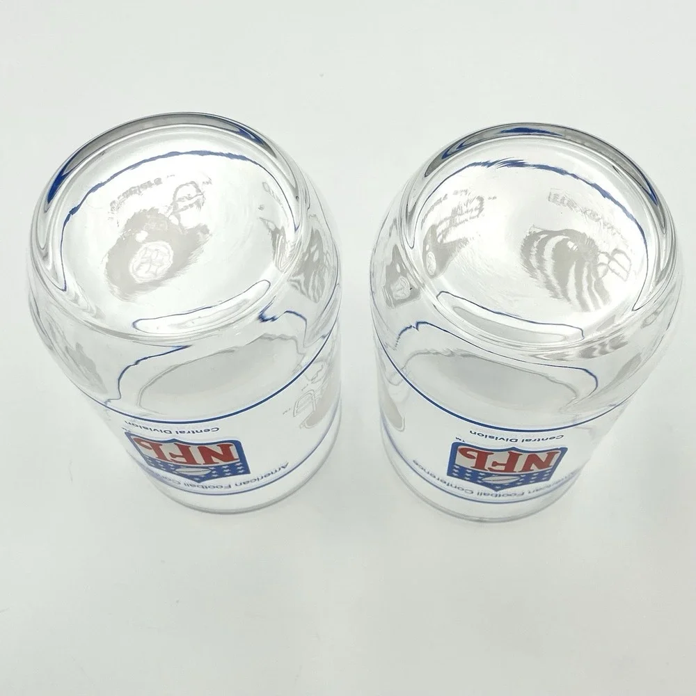 Vintage Set Of 2 NFL Central Division Glasses AFC Oilers Steelers Bengals Browns